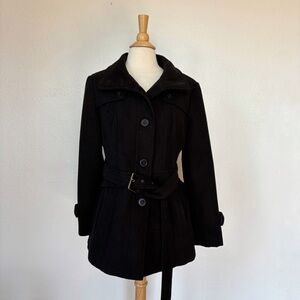 Solid Black Belted Pea Coat
